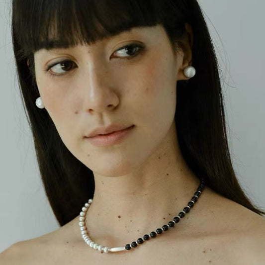 black sandalwood brushed bead necklace | minimalist handcrafted statement jewelry