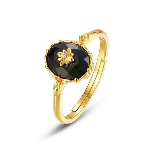black onyx vintage pattern ring | s925 sterling silver with natural black onyx - Lyra