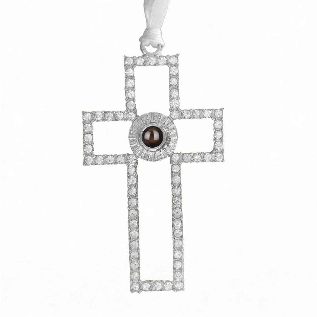 projection cross ornament | personalized christmas tree pendant with photo & “i love you” light - Lyra