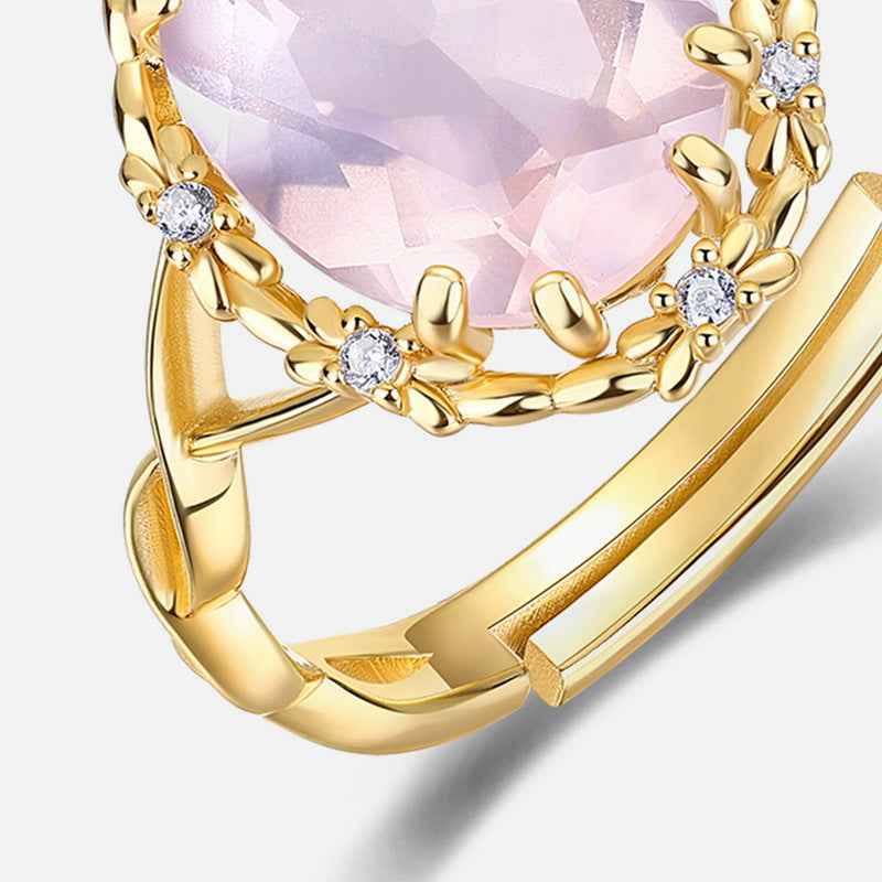 rose quartz carved bloom ring | s925 sterling silver with natural rose quartz - Lyra