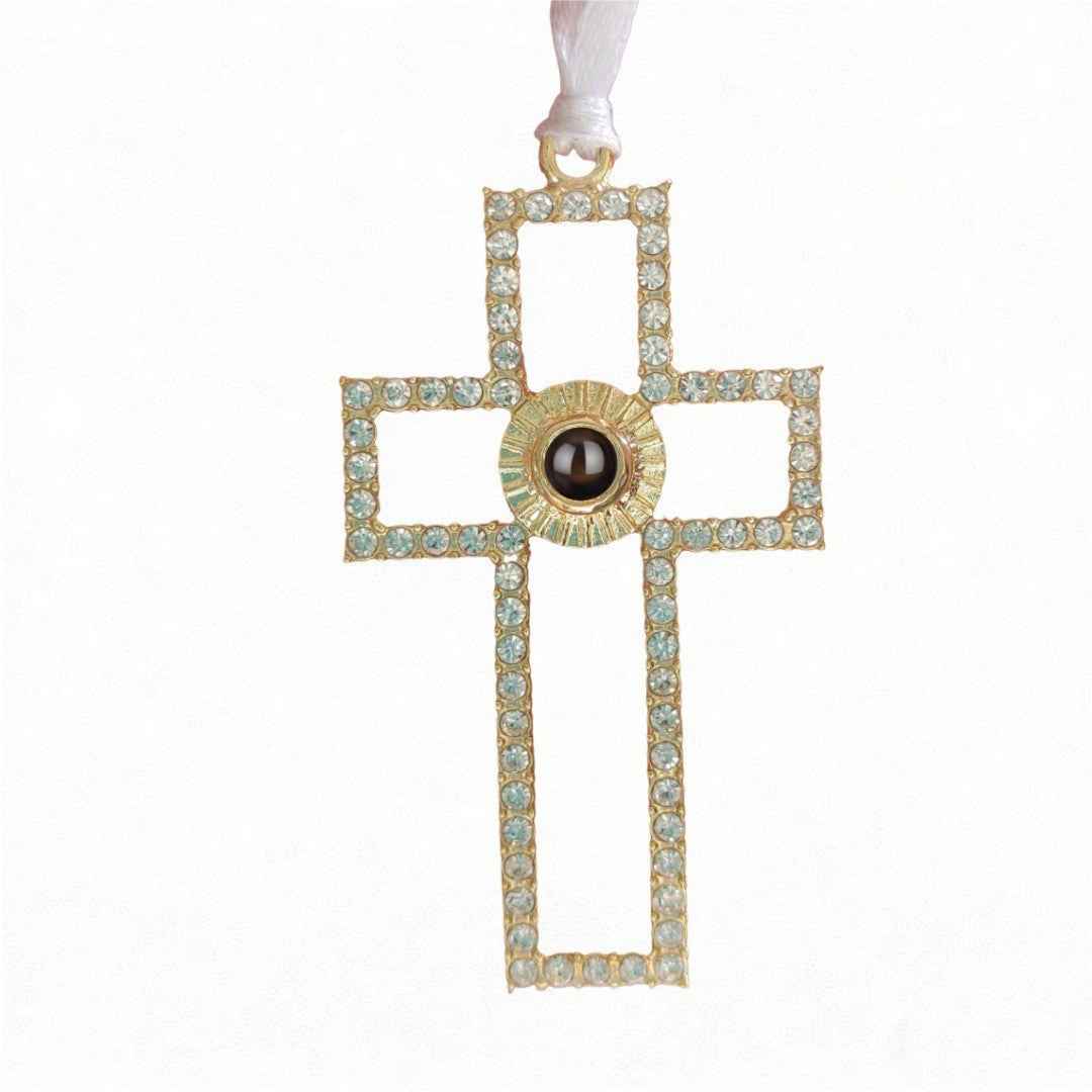 projection cross ornament | personalized christmas tree pendant with photo & “i love you” light - Lyra