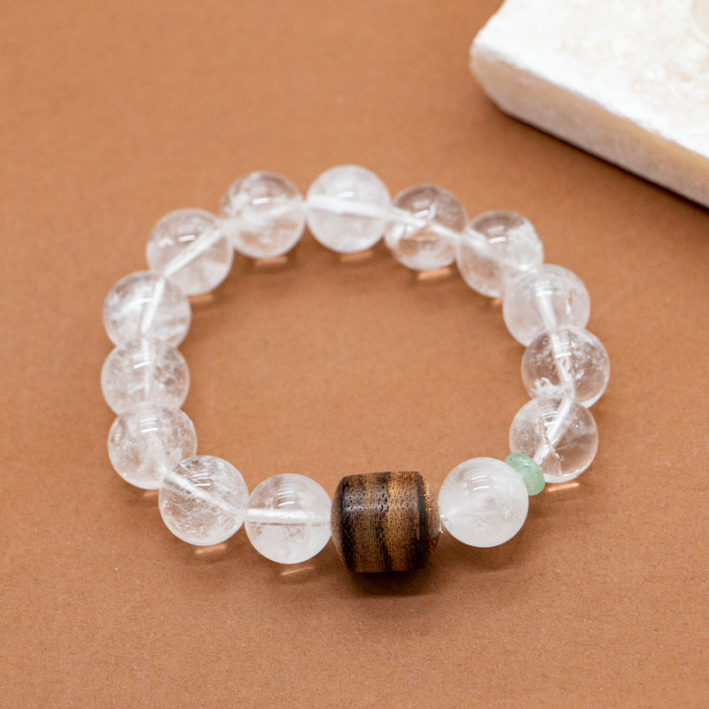 new oriental white crystal sandalwood bracelet | handmade natural gemstone & wood beaded jewelry for women