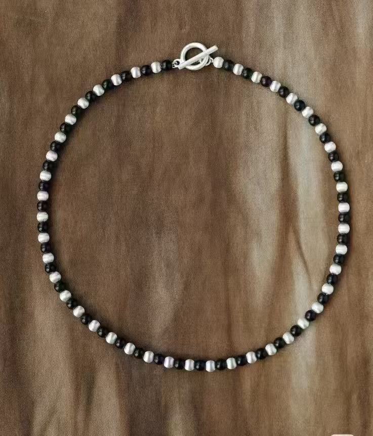 black sandalwood brushed bead necklace | minimalist handcrafted statement jewelry