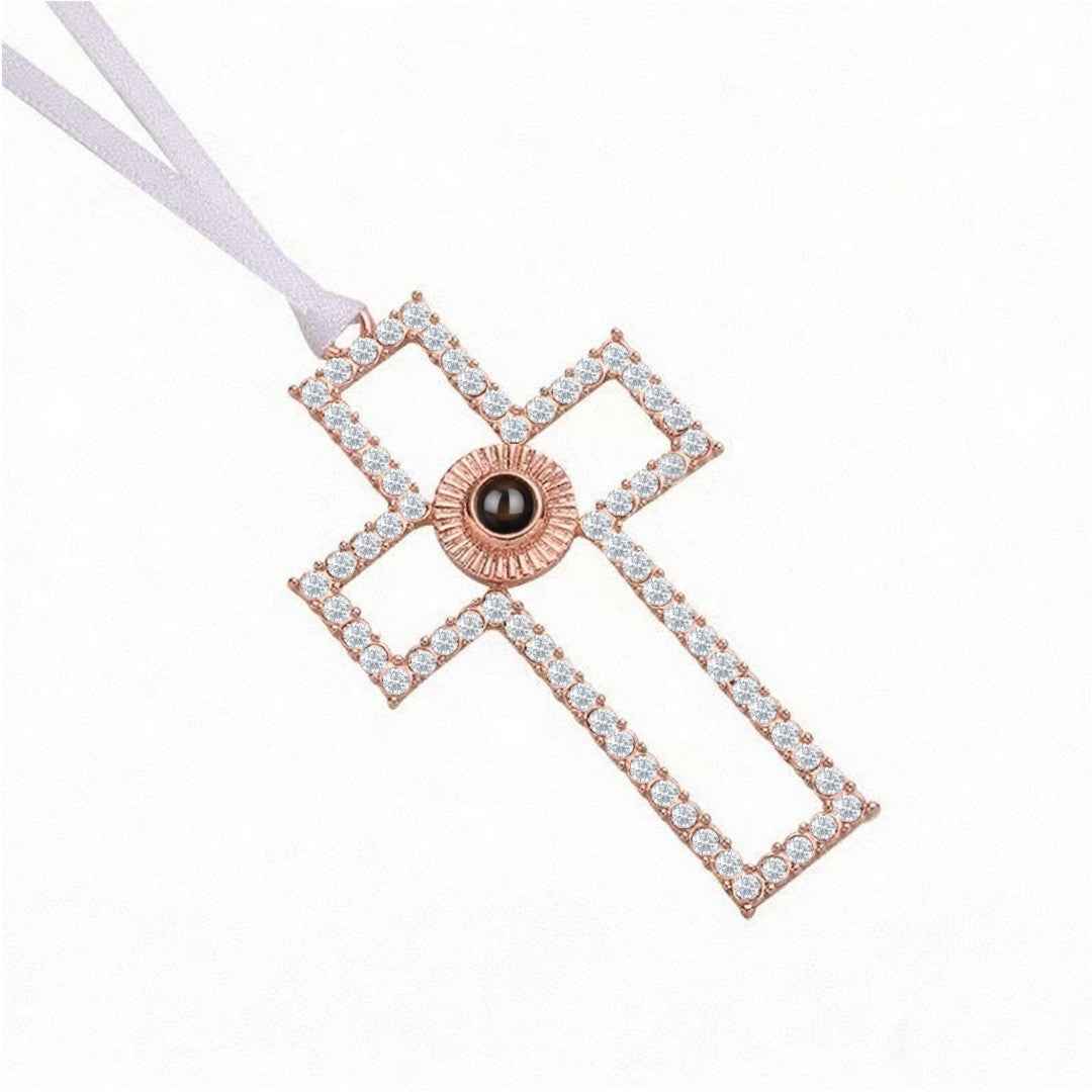 projection cross ornament | personalized christmas tree pendant with photo & “i love you” light - Lyra