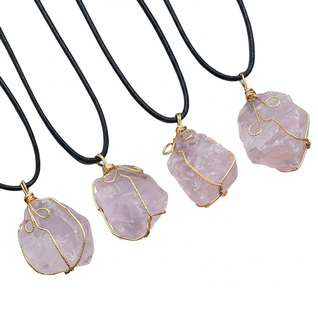 raw rose quartz pendant - Lyra