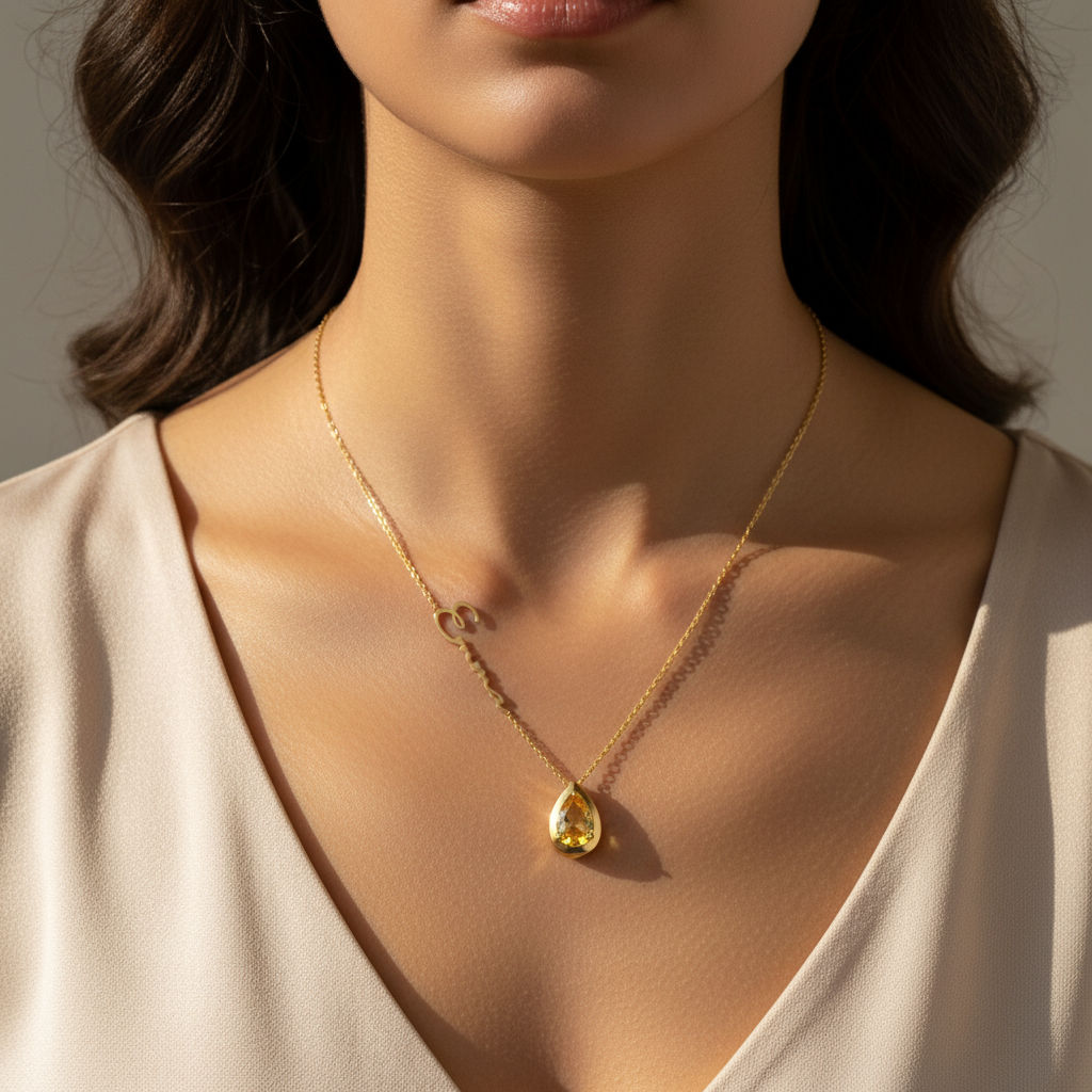 personalized necklace - name & birthstone - Lyra