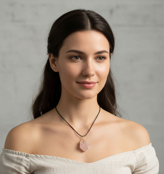 raw rose quartz pendant - Lyra