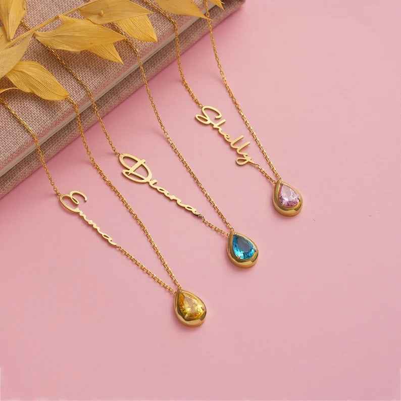 personalized necklace - name & birthstone - Lyra