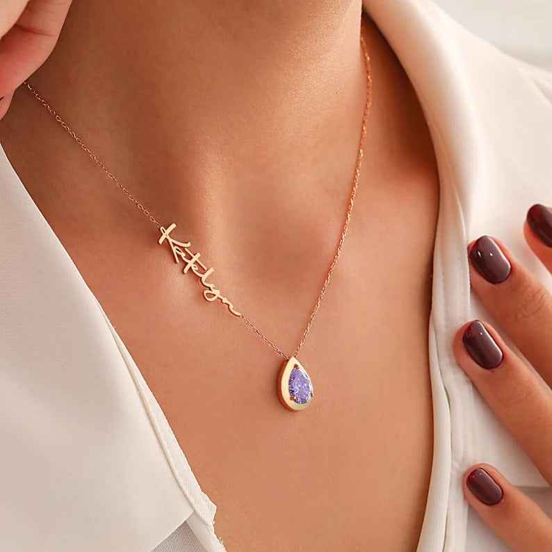 personalized necklace - name & birthstone - Lyra