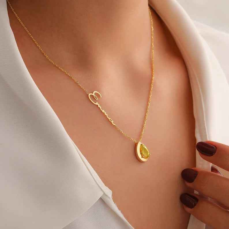 personalized necklace - name & birthstone - Lyra