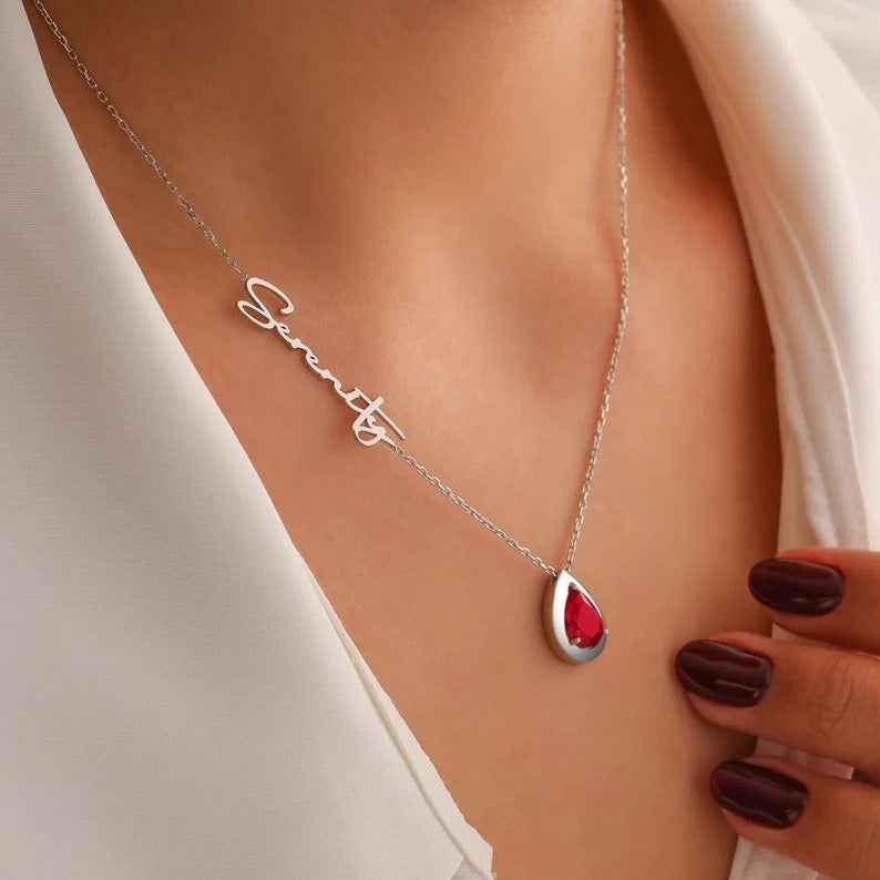 personalized necklace - name & birthstone - Lyra