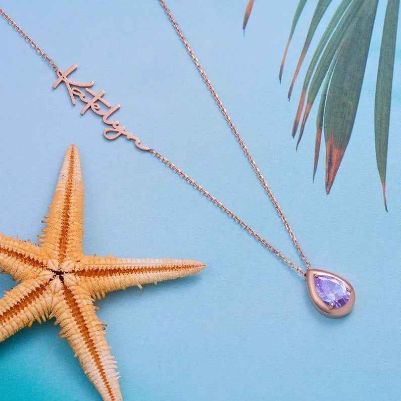 personalized necklace - name & birthstone - Lyra