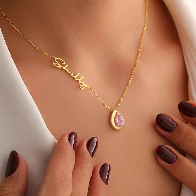 personalized necklace - name & birthstone - Lyra