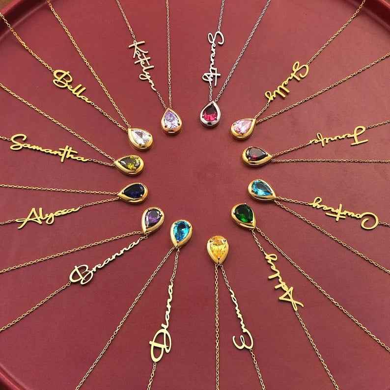 personalized necklace - name & birthstone - Lyra