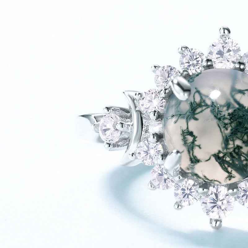 moss agate forest halo ring | s925 sterling silver with natural moss agate - Lyra