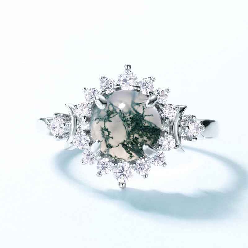 moss agate forest halo ring | s925 sterling silver with natural moss agate - Lyra