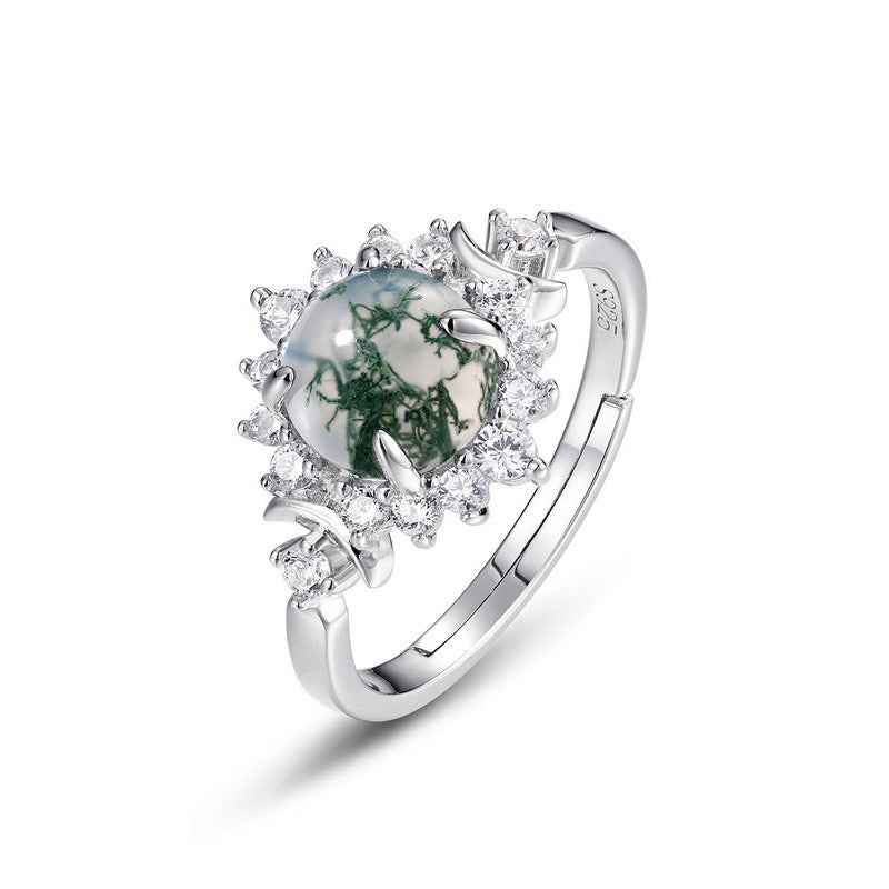 moss agate forest halo ring | s925 sterling silver with natural moss agate - Lyra