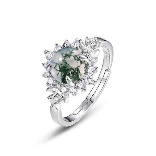 moss agate forest halo ring | s925 sterling silver with natural moss agate - Lyra