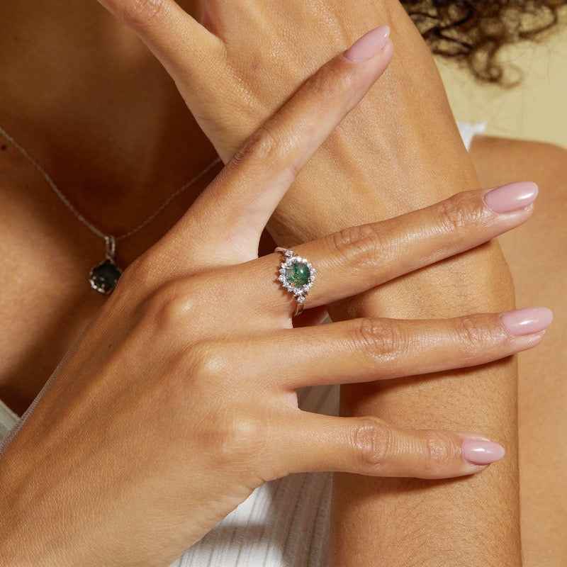 moss agate forest halo ring | s925 sterling silver with natural moss agate - Lyra