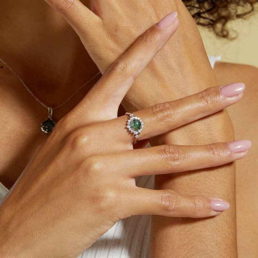 moss agate forest halo ring | s925 sterling silver with natural moss agate - Lyra