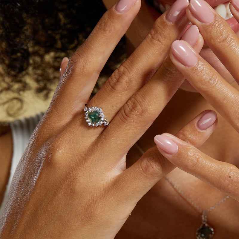 moss agate forest halo ring | s925 sterling silver with natural moss agate - Lyra