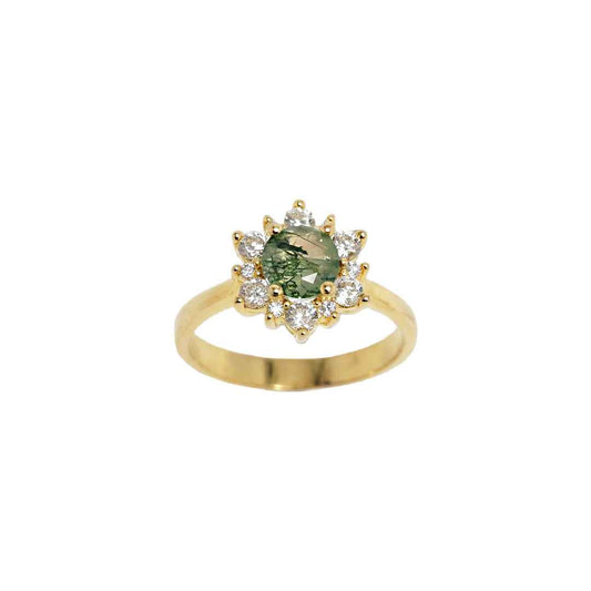 moss agate ring - floral halo - Lyra