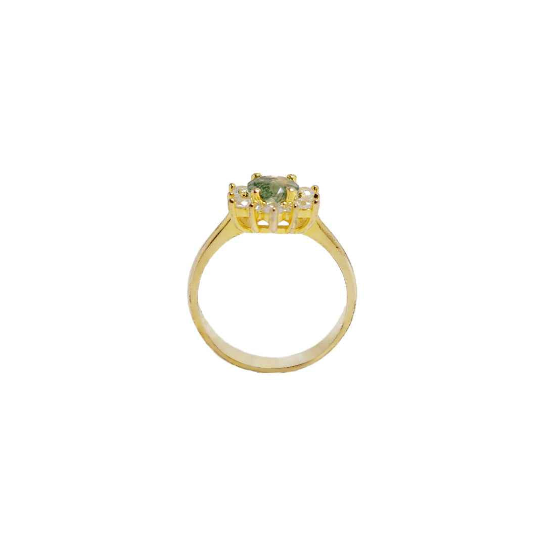 moss agate ring - floral halo - Lyra