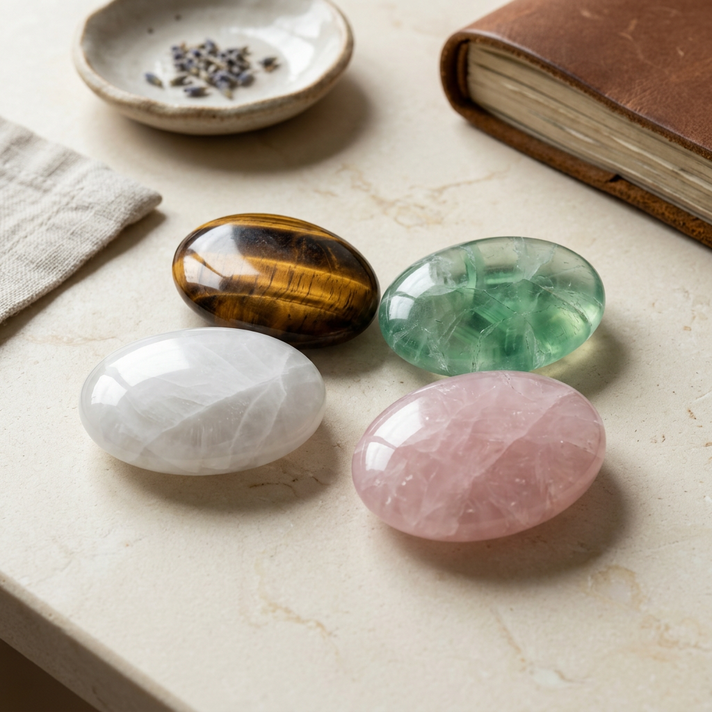 KOVA stones beside a journal in a quiet daily setting